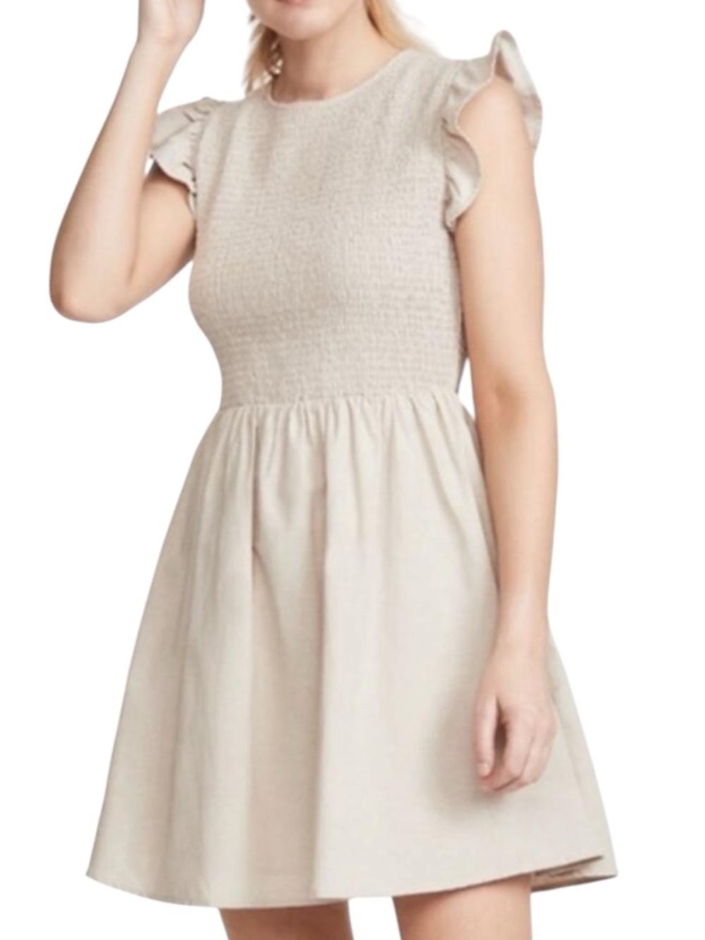 English Factory Mini Dress Babydoll Ruffles Beige Medium or Extra Small NWT